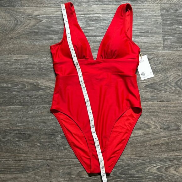 Quince Italian Plunge Wrap One Piece Swimsuit Red Small Bathing Suit Swim Wear - Picture 7 of 9
